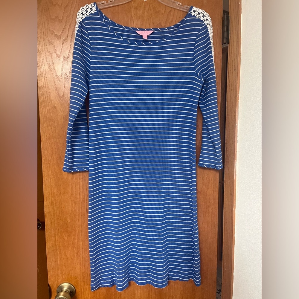 VGUC Lilly Pulitzer Beckon Blue breeze stripe Marlowe dress Large